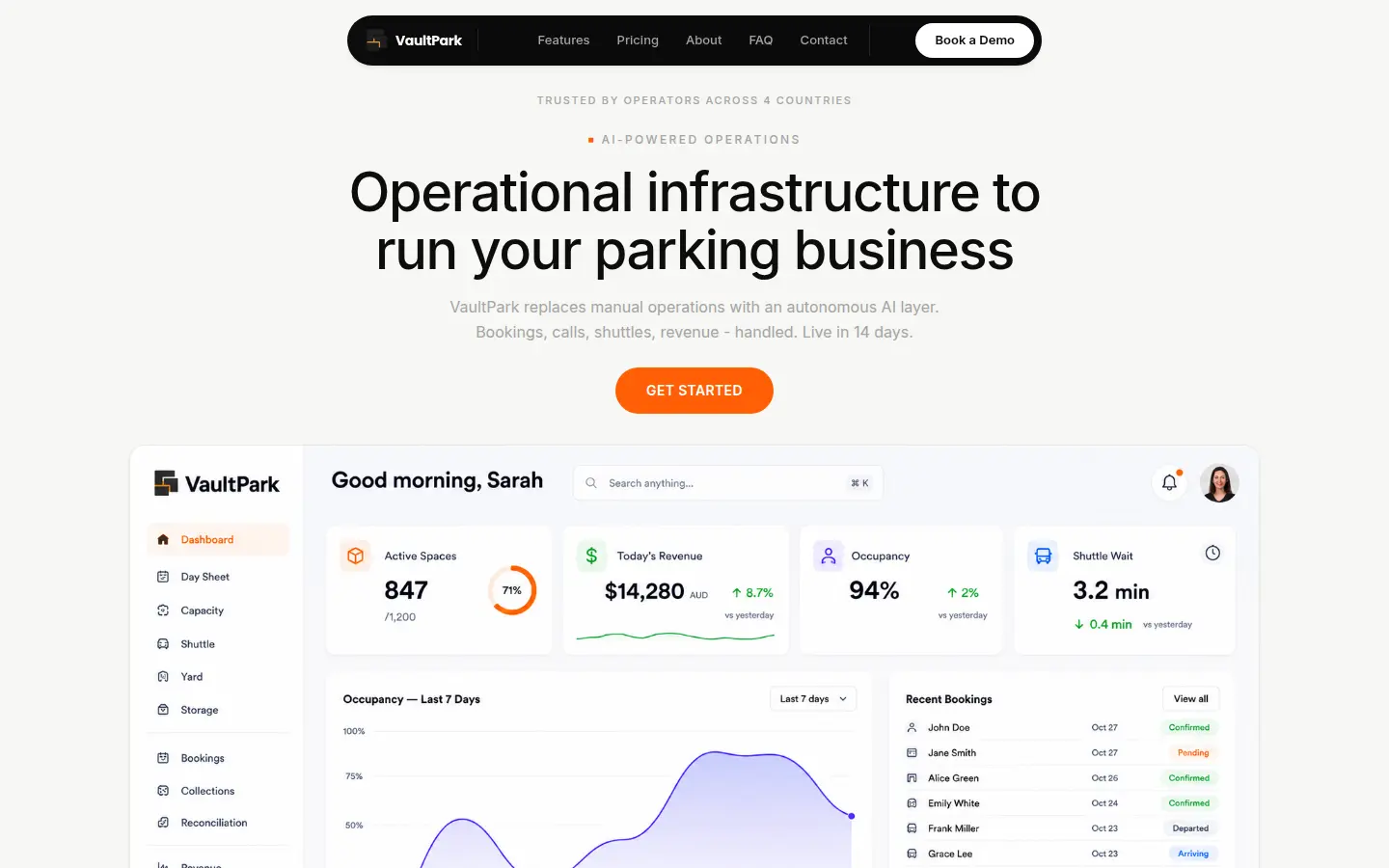 VaultPark dashboard